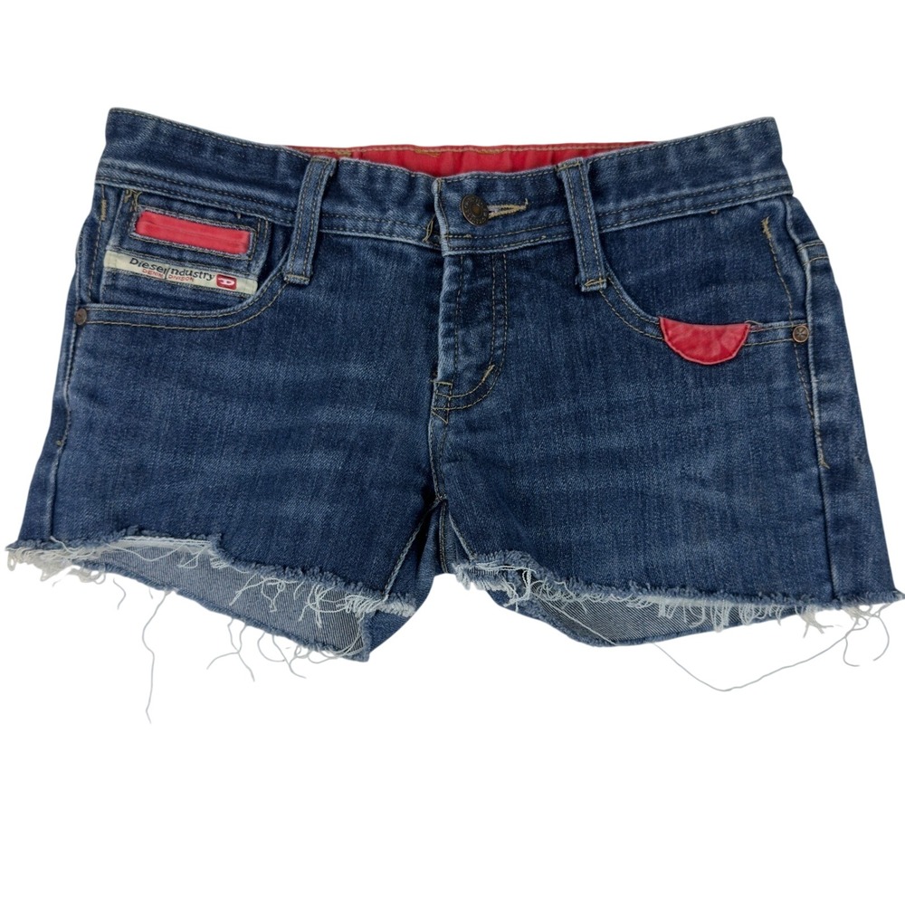 Y2K Diesel Industry Women Dark Wash Denim Shorts Cut Off  Micro Shorts